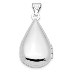 Sterling Silver Rhodium-plated Polished Diamond 21mm Teardrop Locket