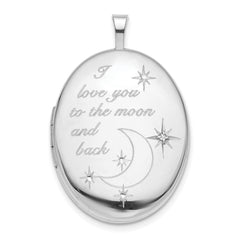 Sterling Silver Rhod-pltd 20mm LOVE TO THE MOON Diamond Oval Locket