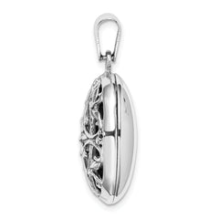 Sterling Silver Polished Filigree 17mm Oval Locket