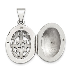 Sterling Silver Polished Filigree 17mm Oval Locket