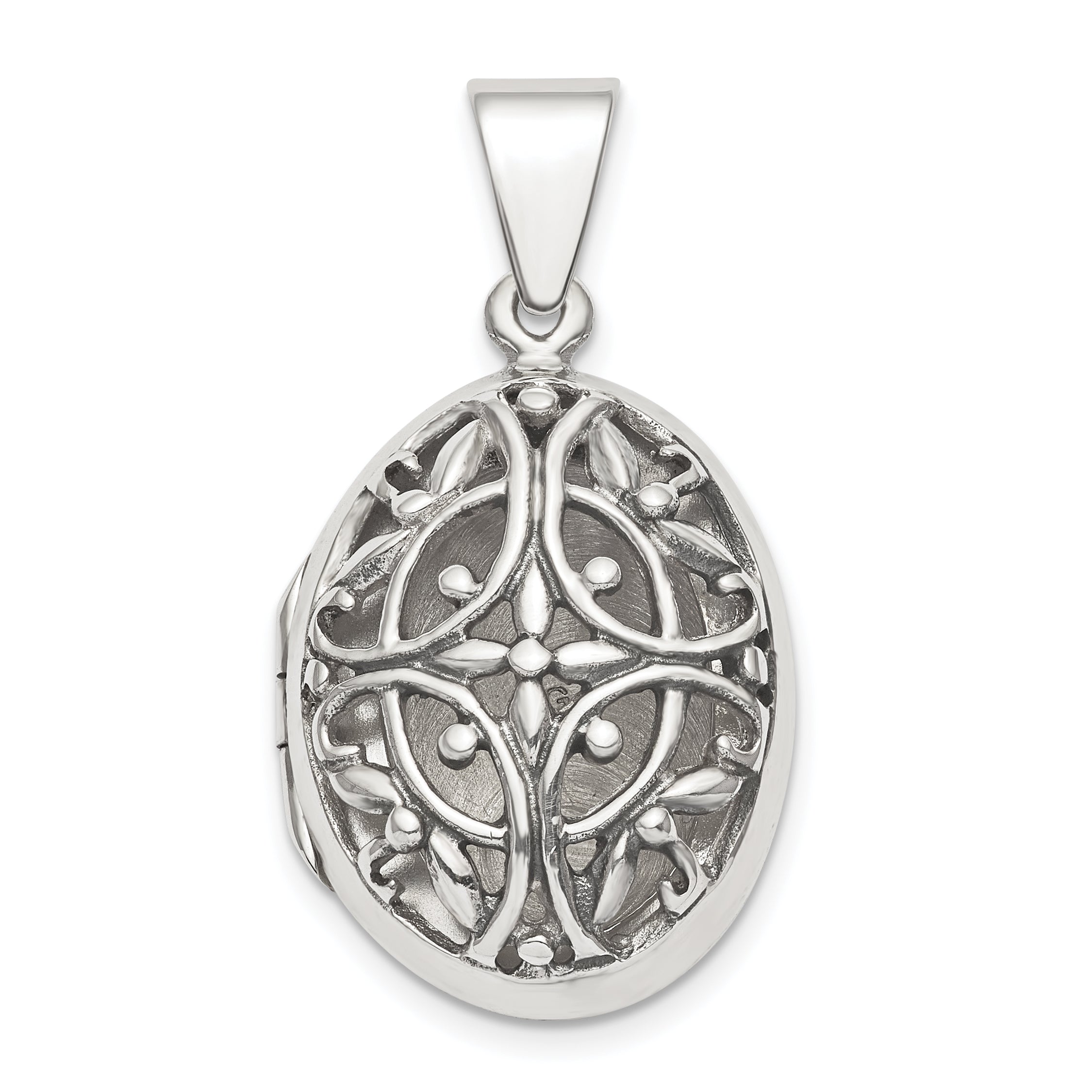 Sterling Silver Polished Filigree 22mm Oval Locket