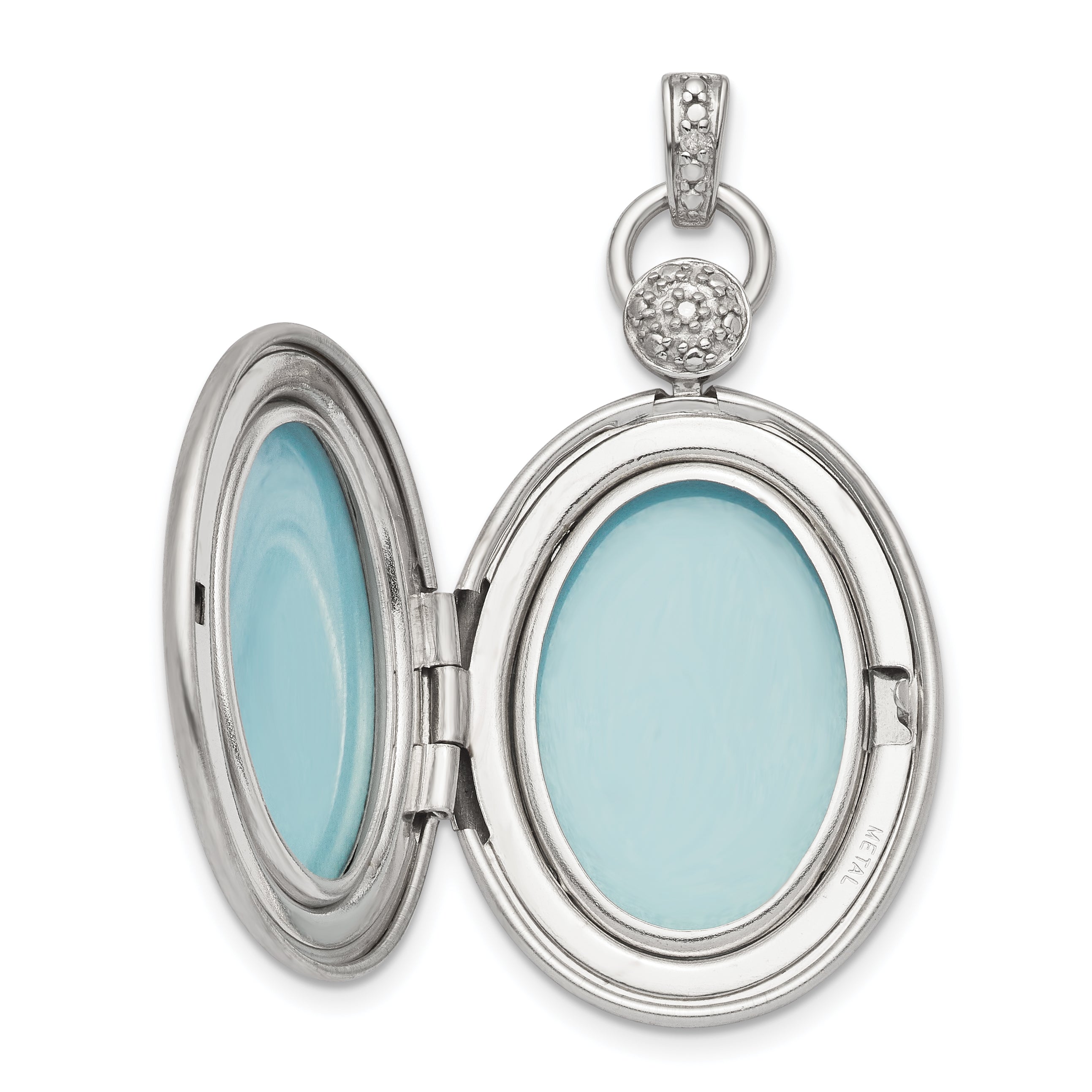 Sterling Silver Rhodium-plate 26mm Diamond Accented D/C  Locket