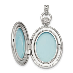 Sterling Silver Rhodium-plate 26mm Oval Diamond Accent Satin Locket