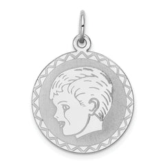 Sterling Silver Rhodium-plated Engraveable Boy Disc Charm