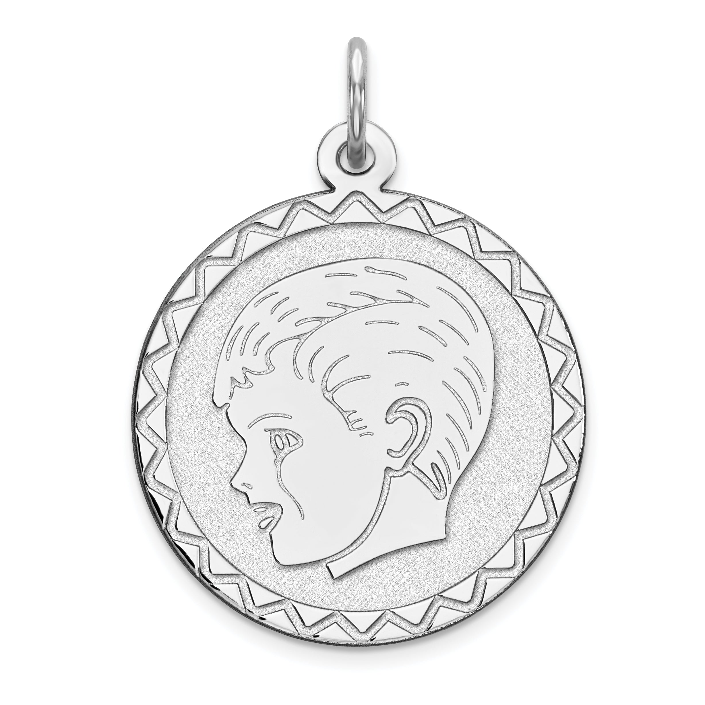 Sterling Silver Rhodium-plated Engraveable Boy Disc Charm