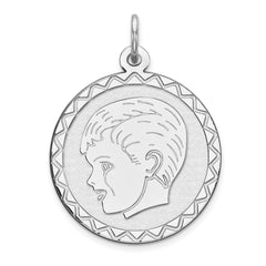 Sterling Silver Rhodium-plated Engraveable Boy Disc Charm