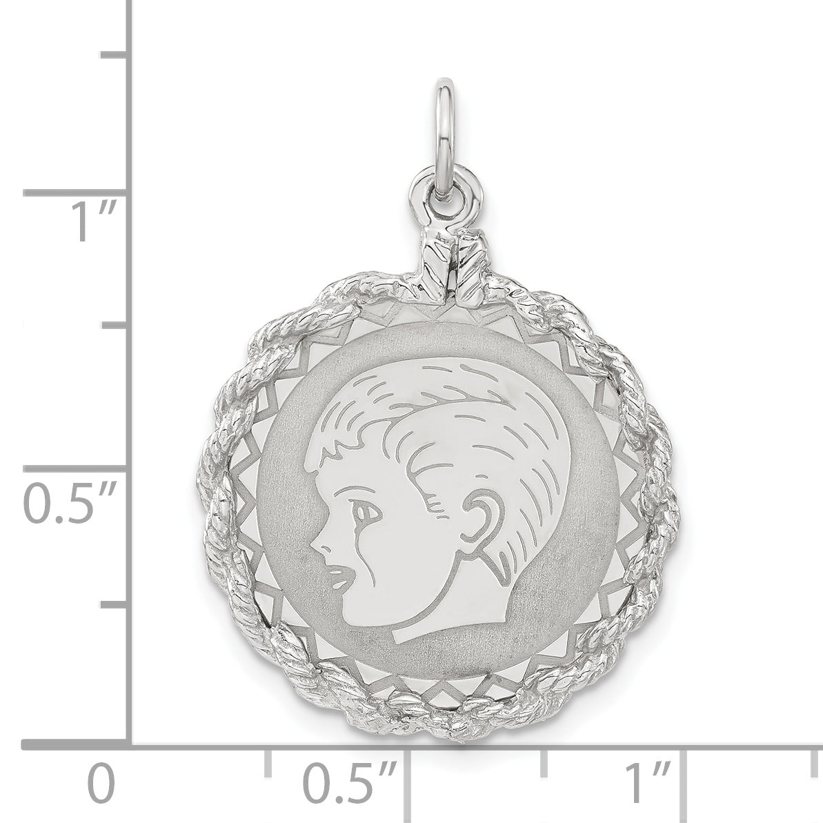 Sterling Silver Engraveable Polished Front/Satin Back Boy Disc Charm