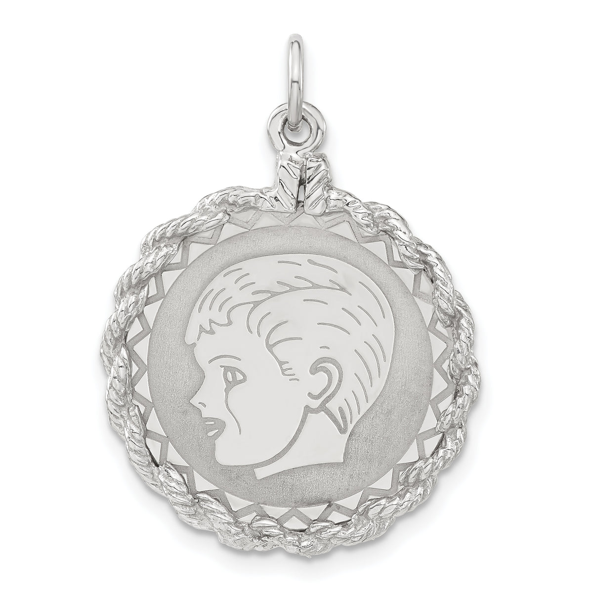 Sterling Silver Engraveable Polished Front/Satin Back Boy Disc Charm