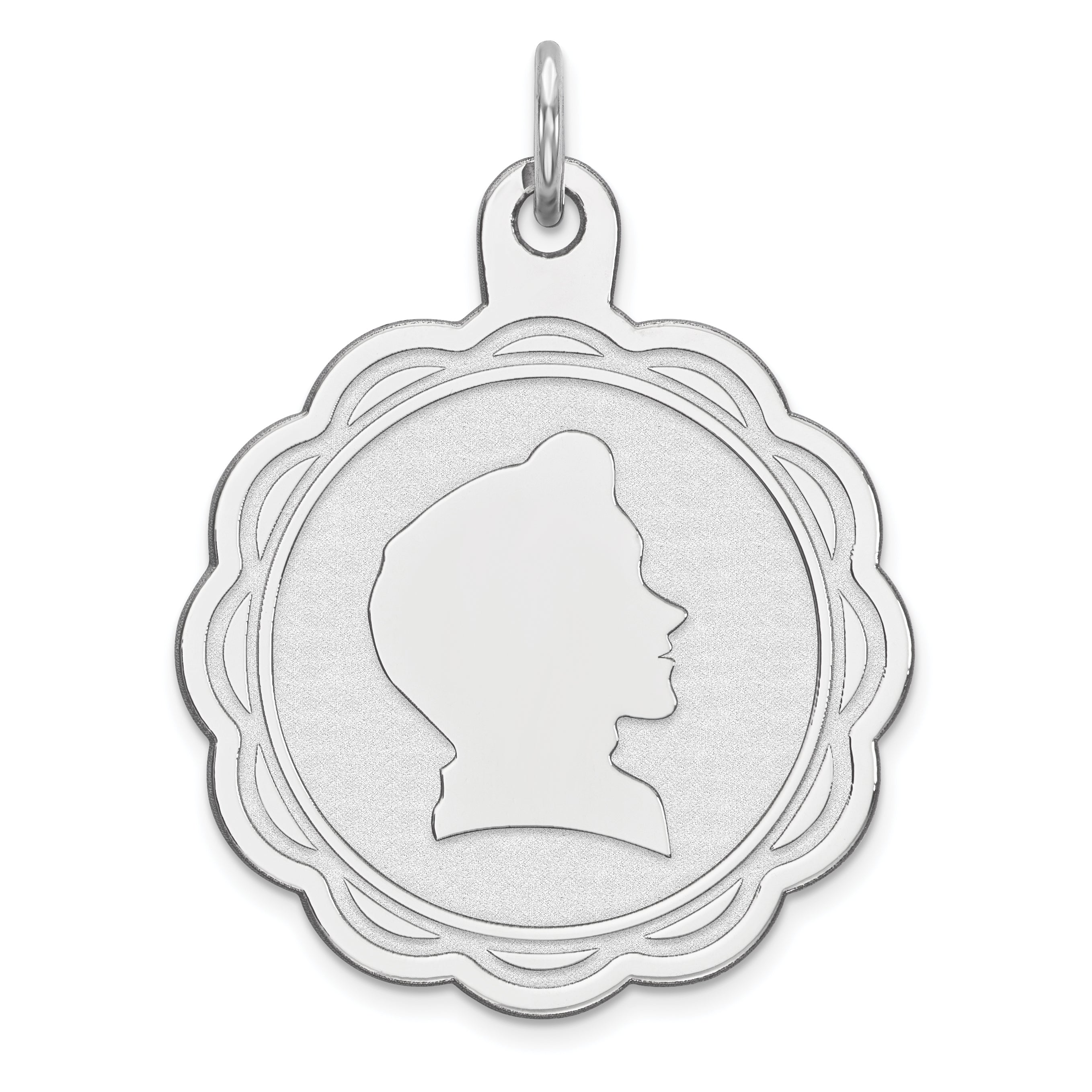 Sterling Silver Rhodium-plated Engraveable Boy Disc Charm