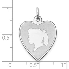 Sterling Silver Rhodium-plated Engraveable Girl Disc Charm