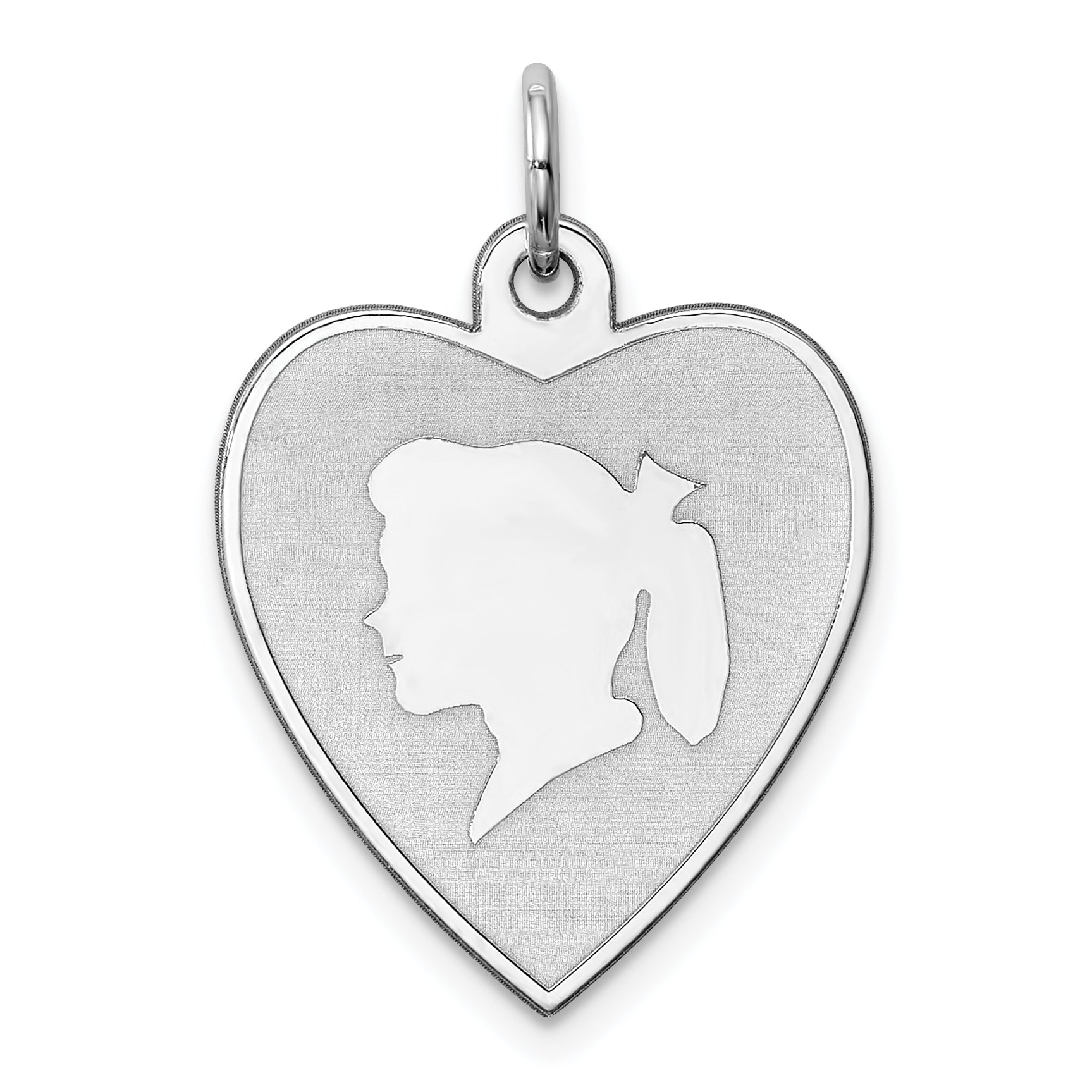 Sterling Silver Rhodium-plated Engraveable Girl Disc Charm