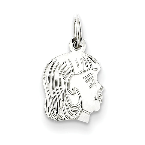 Sterl Silver Rh-plt Engraveable Girl Polished Front/Satin Back Disc Charm