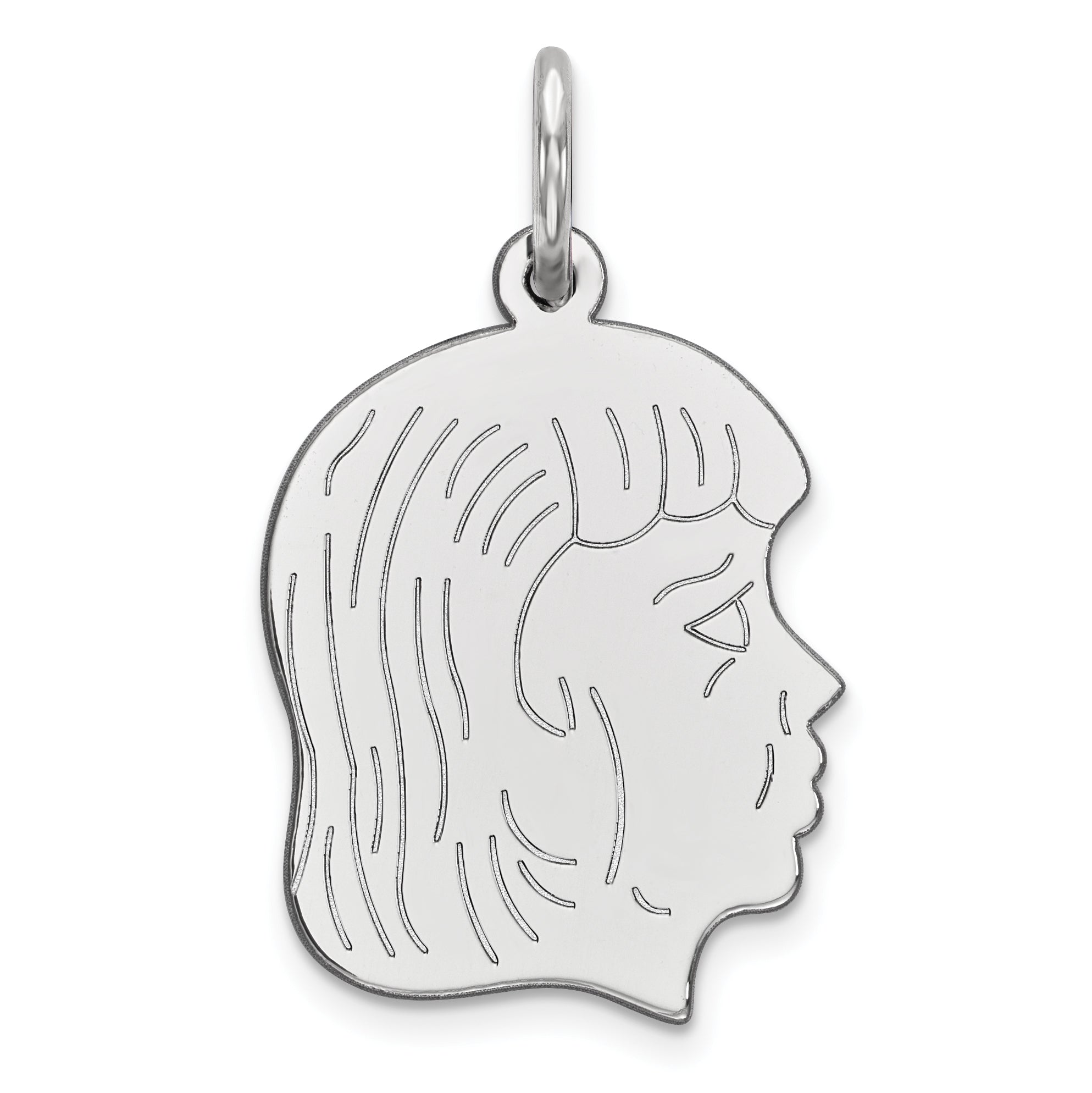 Sterl Silver Rh-plt Engraveable Girl Polished Front/Satin Back Disc Charm