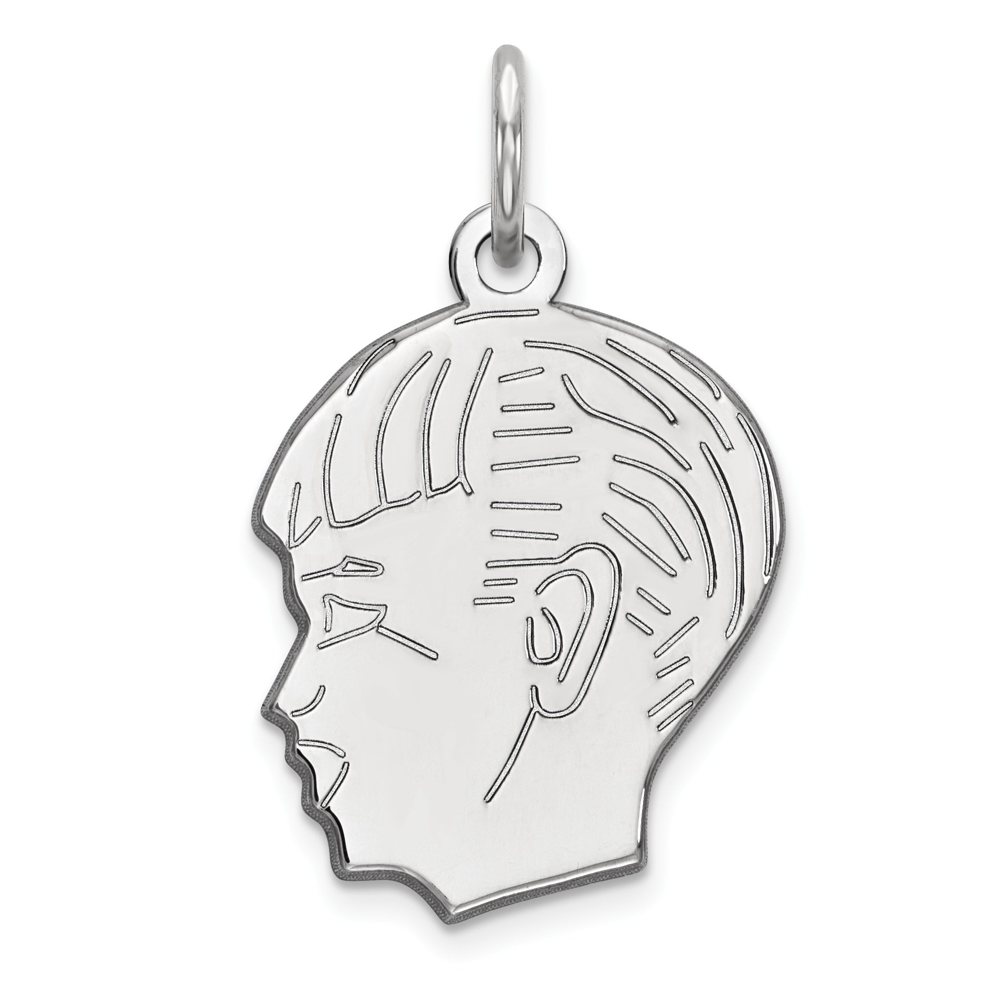 Sterl Silver Rh-plt Engraveable Boy Polished Front/Satin Back Disc Charm