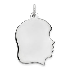 Sterling Silver Rhod-plate Eng. Girl Polish Front/Satin Back Disc Charm