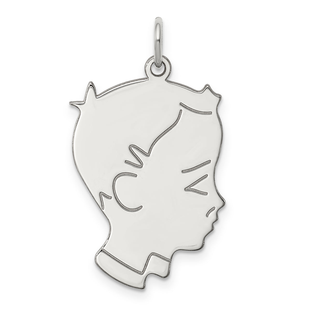 Sterl Silver Rh-plt Engraveable Boy Polished Front/Satin Back Disc Charm