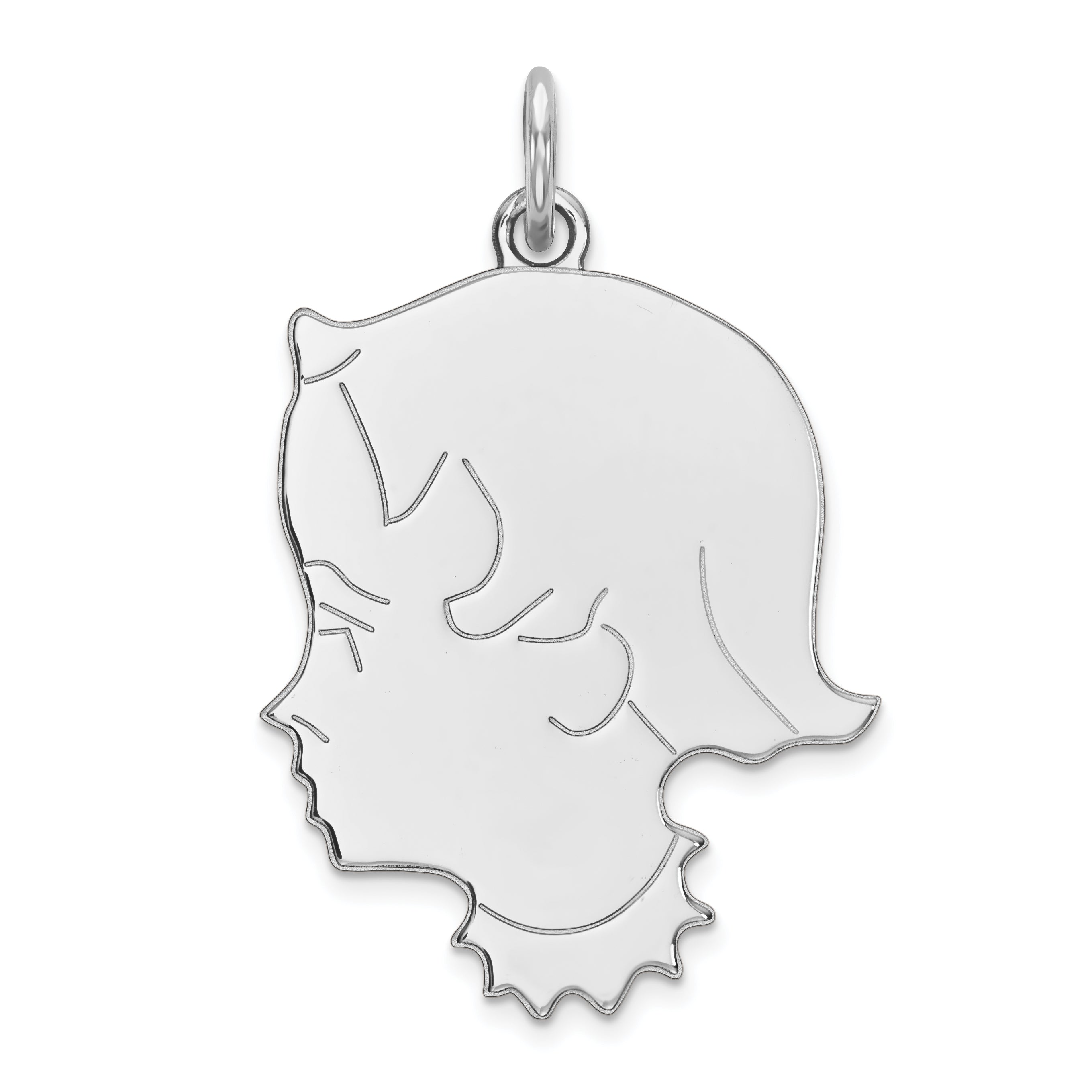 Sterl Silver Rh-plt Engraveable Girl Polished Front/Satin Back Disc Charm