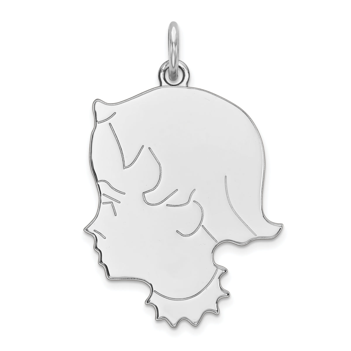 Sterl Silver Rh-plt Engraveable Girl Polished Front/Satin Back Disc Charm