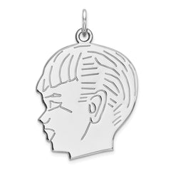 Sterling Silver Rhod-plated ENG. Boy Polished Front/Satin Back Disc Charm