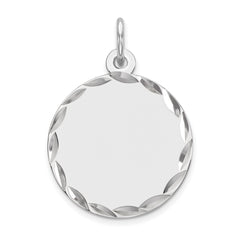 Sterling Silver Rhod-plated Eng. Rnd Polish Front/Satin Back Disc Charm