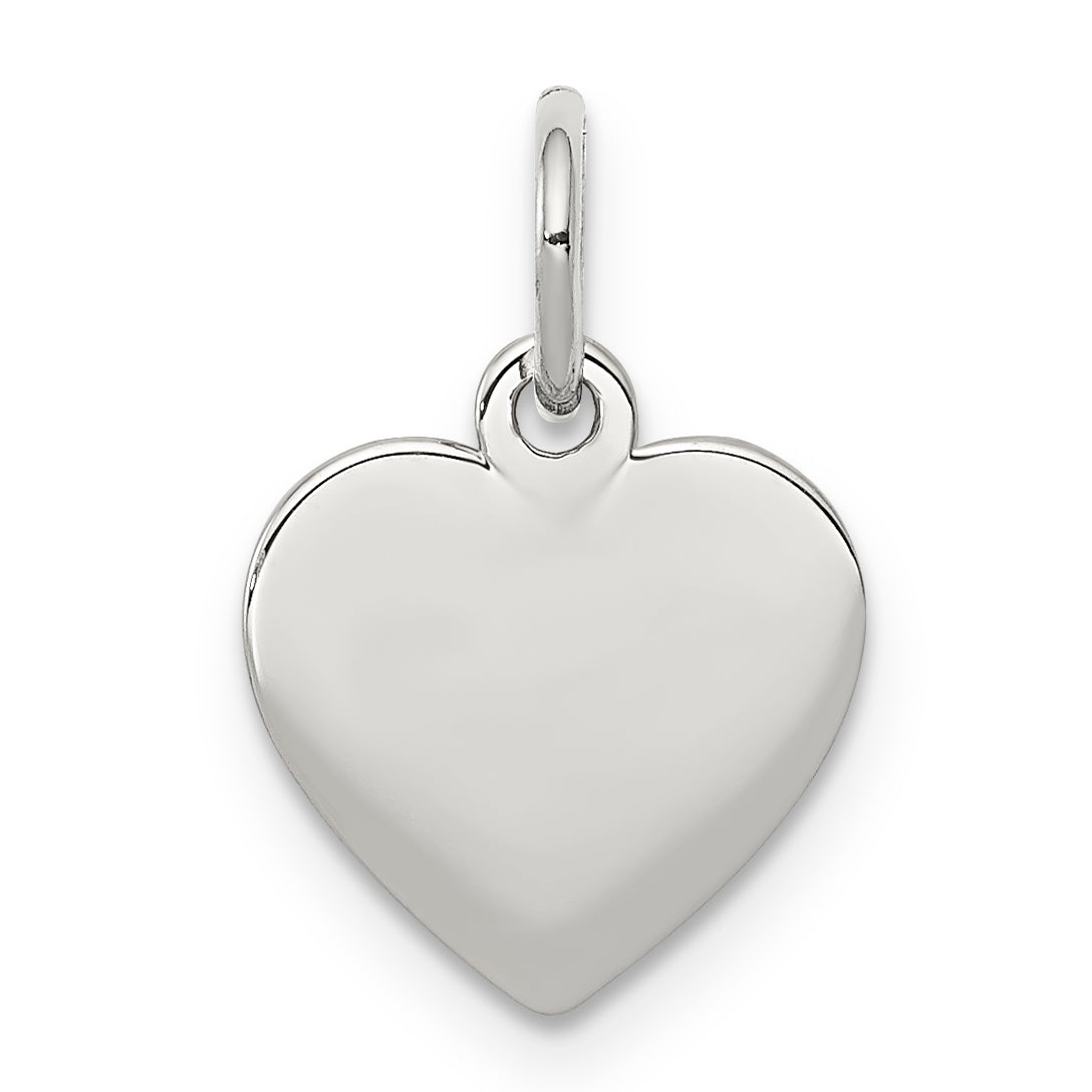 SS Rh-plt Engraveable Heart Polished Front/Satin Back Disc Charm