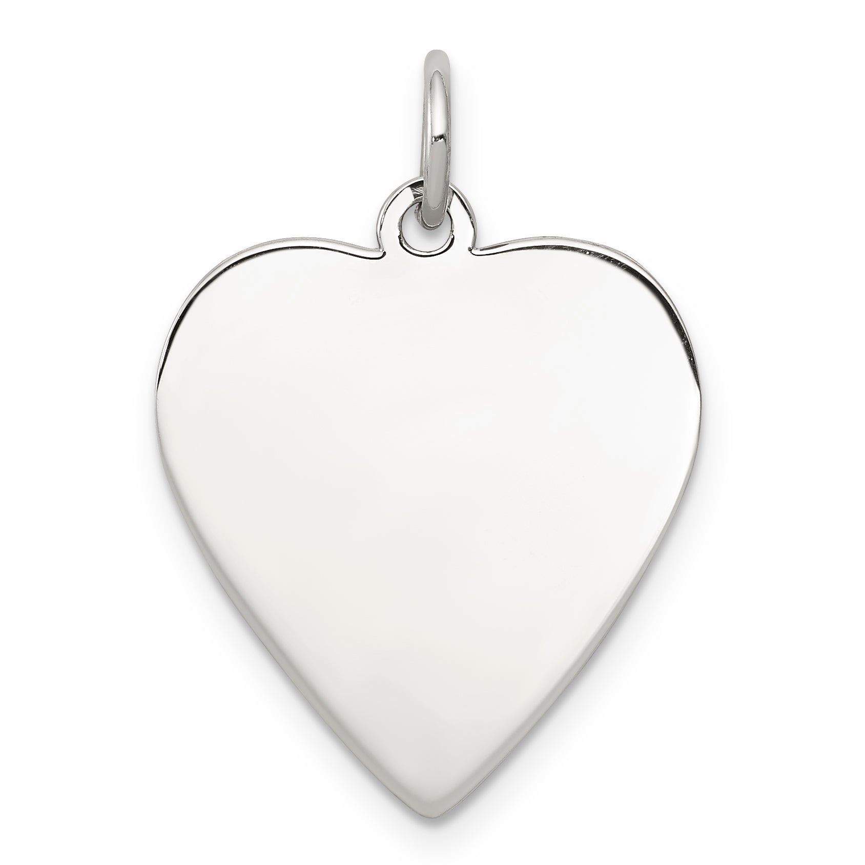 SS Rh-plt Engraveable Heart Polished Front/Satin Back Disc Charm