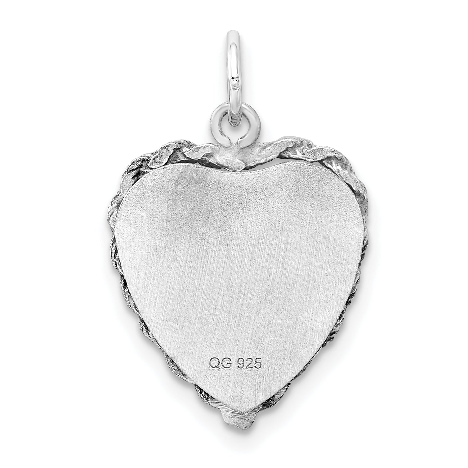 SS Rh-plt Engraveable Heart Polished Front/Satin Back Disc Charm