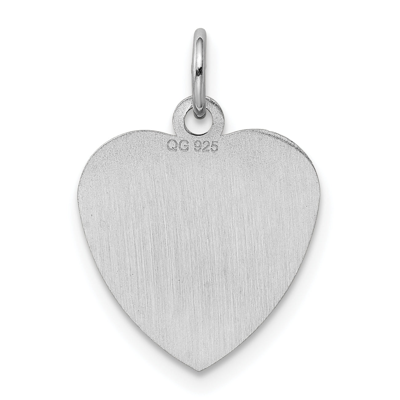 SS Rh-plt Engraveable Heart Polished Front/Satin Back Disc Charm