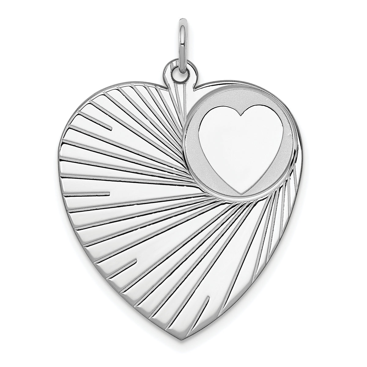 Sterling Silver Rhodium-plated Engraveable Heart Disc Charm