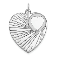 Sterling Silver Rhodium-plated Engraveable Heart Disc Charm