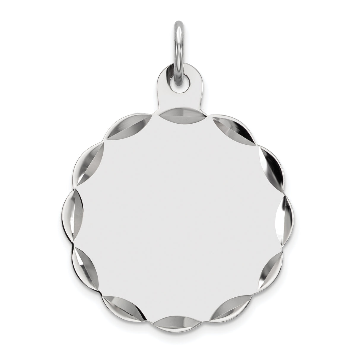 Sterling Silver Rh-plt Engraveable Polished Front/Satin Back Disc Charm