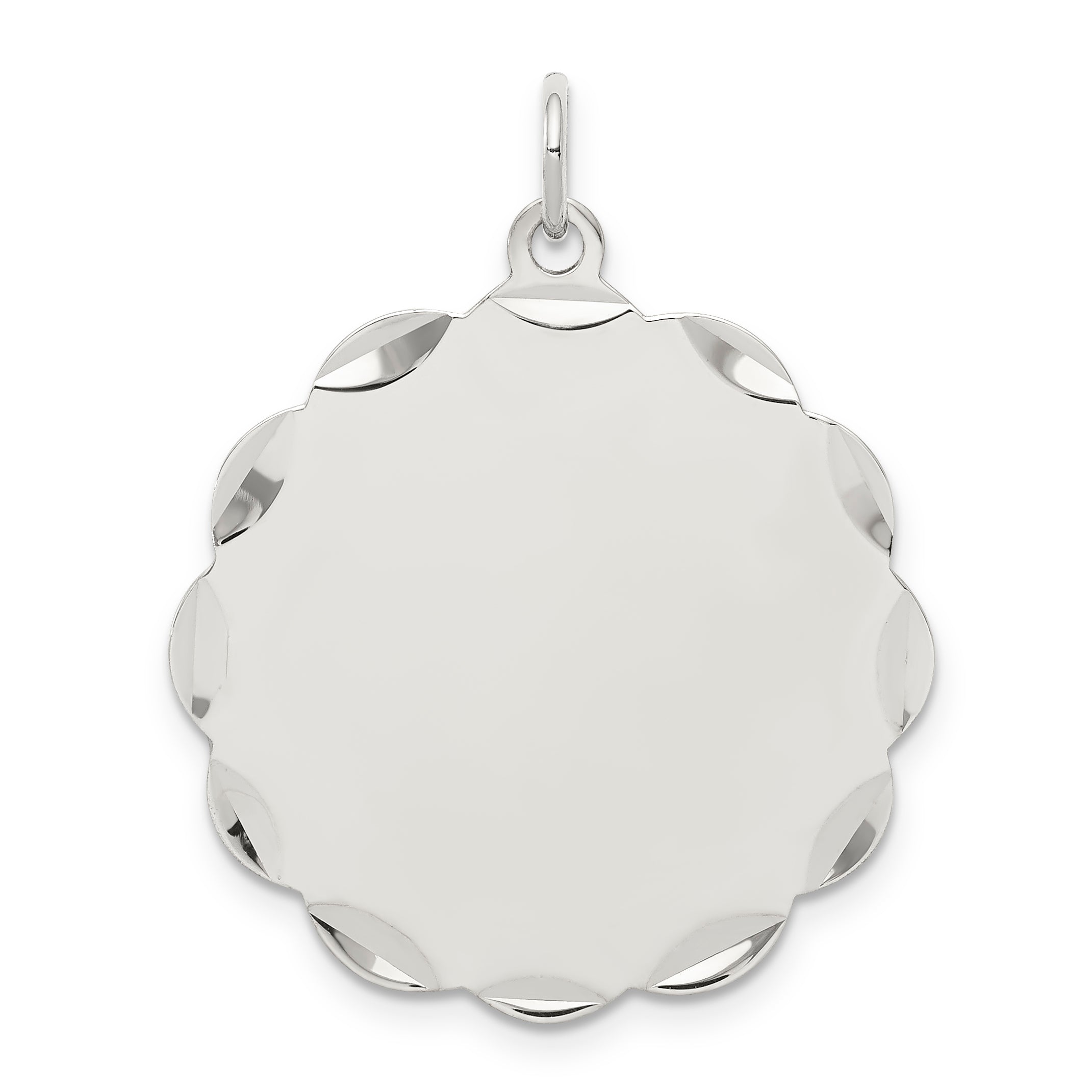 Sterling Silver Rh-plt Engraveable Polished Front/Satin Back Disc Charm