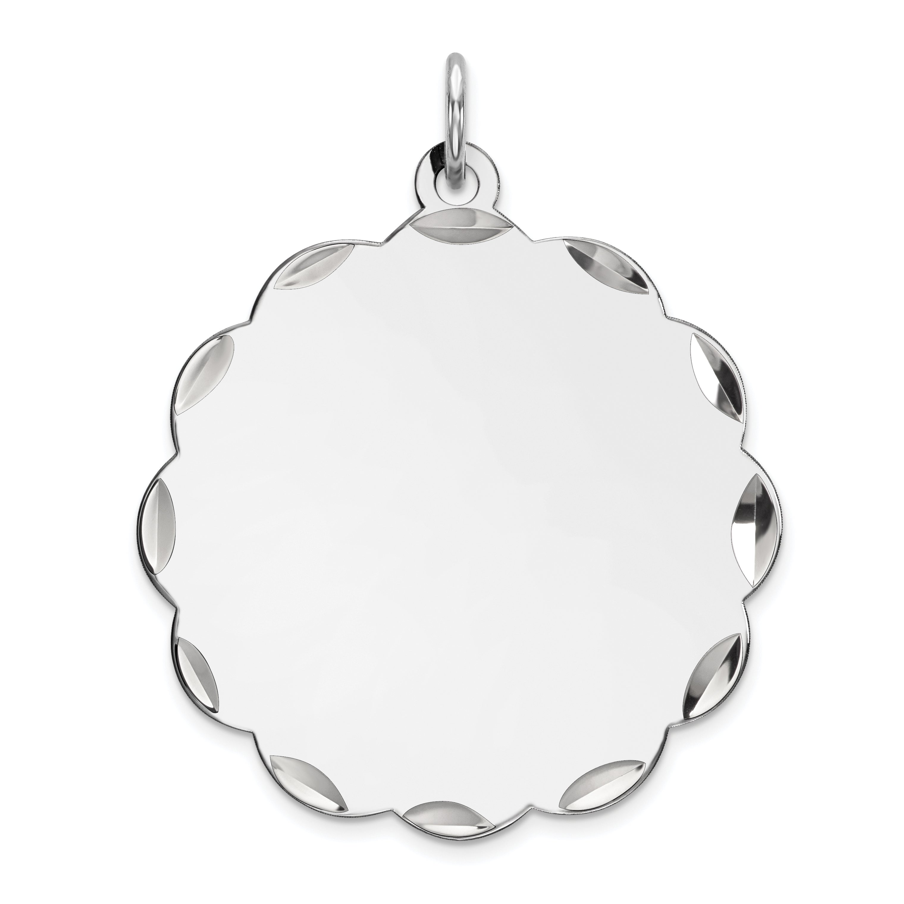 Sterling Silver Rh-plt Engraveable Polished Front/Satin Back Disc Charm