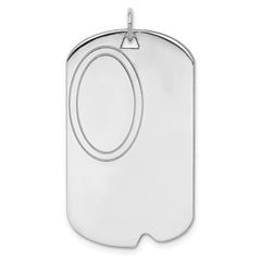 SS Rh-plt Engraveable Dog Tag Polished Front/Satin Back Disc Charm