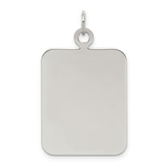 SS Rh-plt Engraveable Rectangle Polished Front/Satin Back Disc Charm