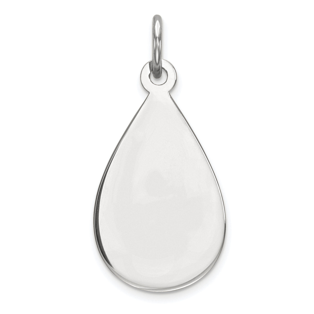 SS Rh-plt Engraveable Teardrop Polished Front/Satin Back Disc Charm