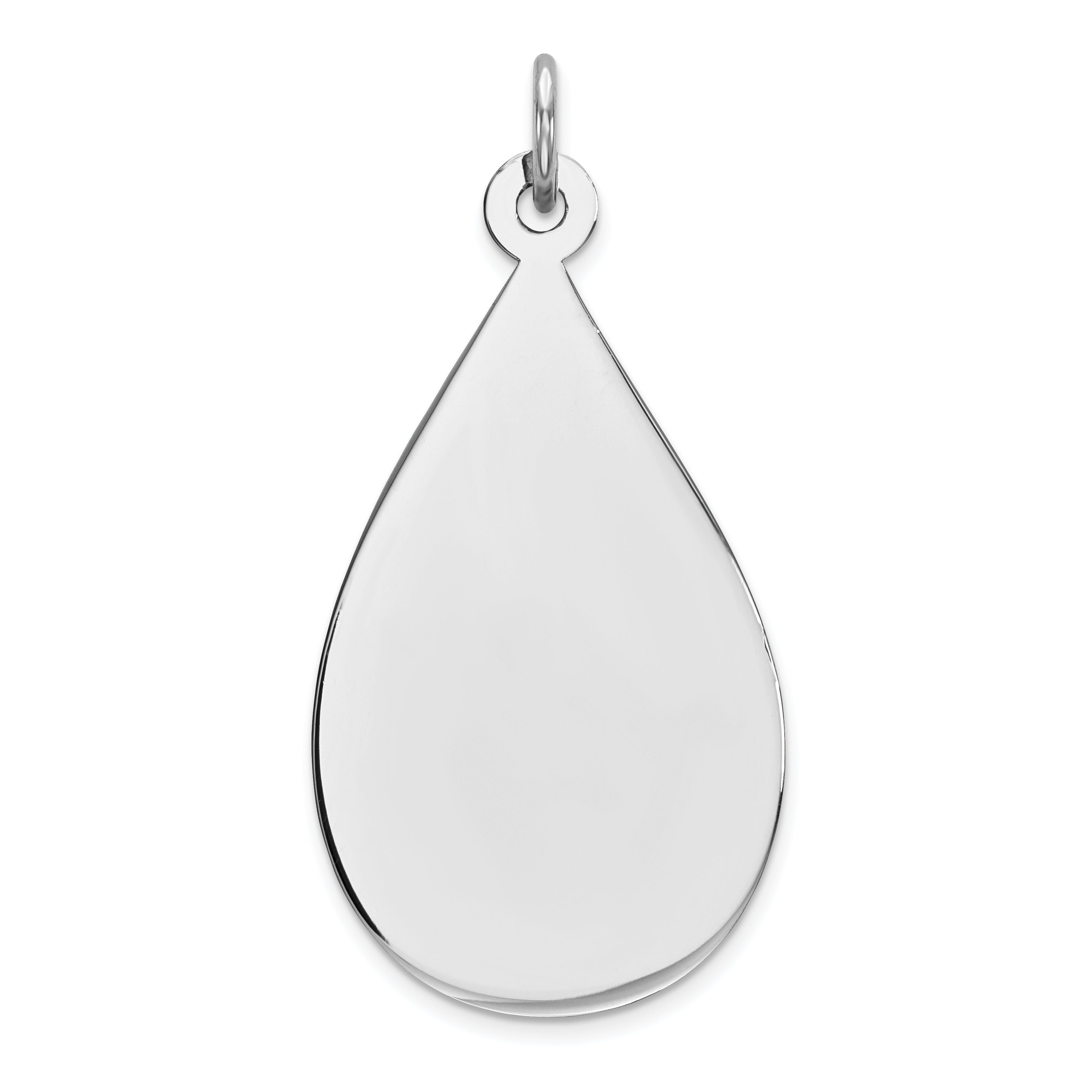 SS Rh-plt Engraveable Teardrop Polished Front/Satin Back Disc Charm