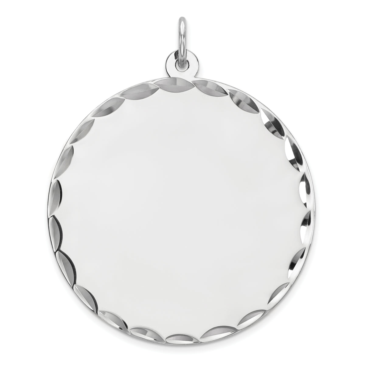 Sterling Silver Rhod-plated Eng. Rnd Polish Front/Satin Back Disc Charm