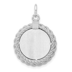 Sterling Silver Rhod-plated Eng. Rnd w/Rope Polish Front/Satin Back Disc