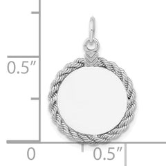 Sterling Silver Rhod-plated Eng. Rnd w/Rope Polish Front/Satin Back Disc