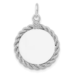 Sterling Silver Rhod-plated Eng. Rnd w/Rope Polish Front/Satin Back Disc