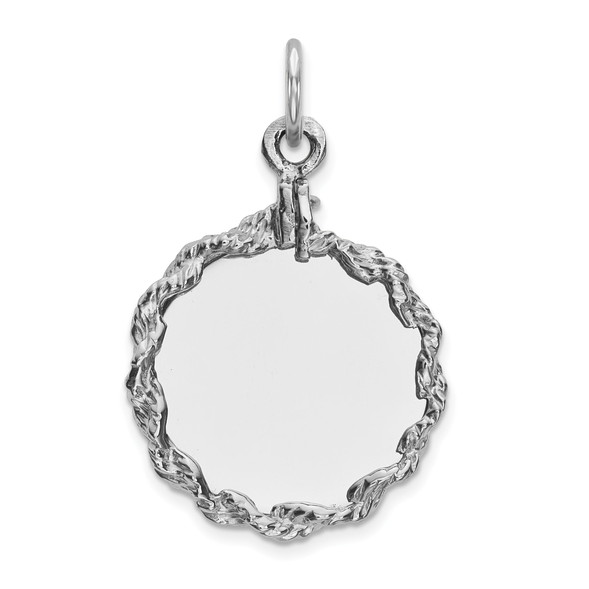 Sterling Silver Rhod-plated Eng. Rnd w/Rope Polish Front/Satin Back Disc