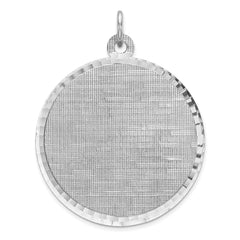 Sterling Silver Rhod-plated Eng. Rnd Patterned Polish Front/Satin Back Disc