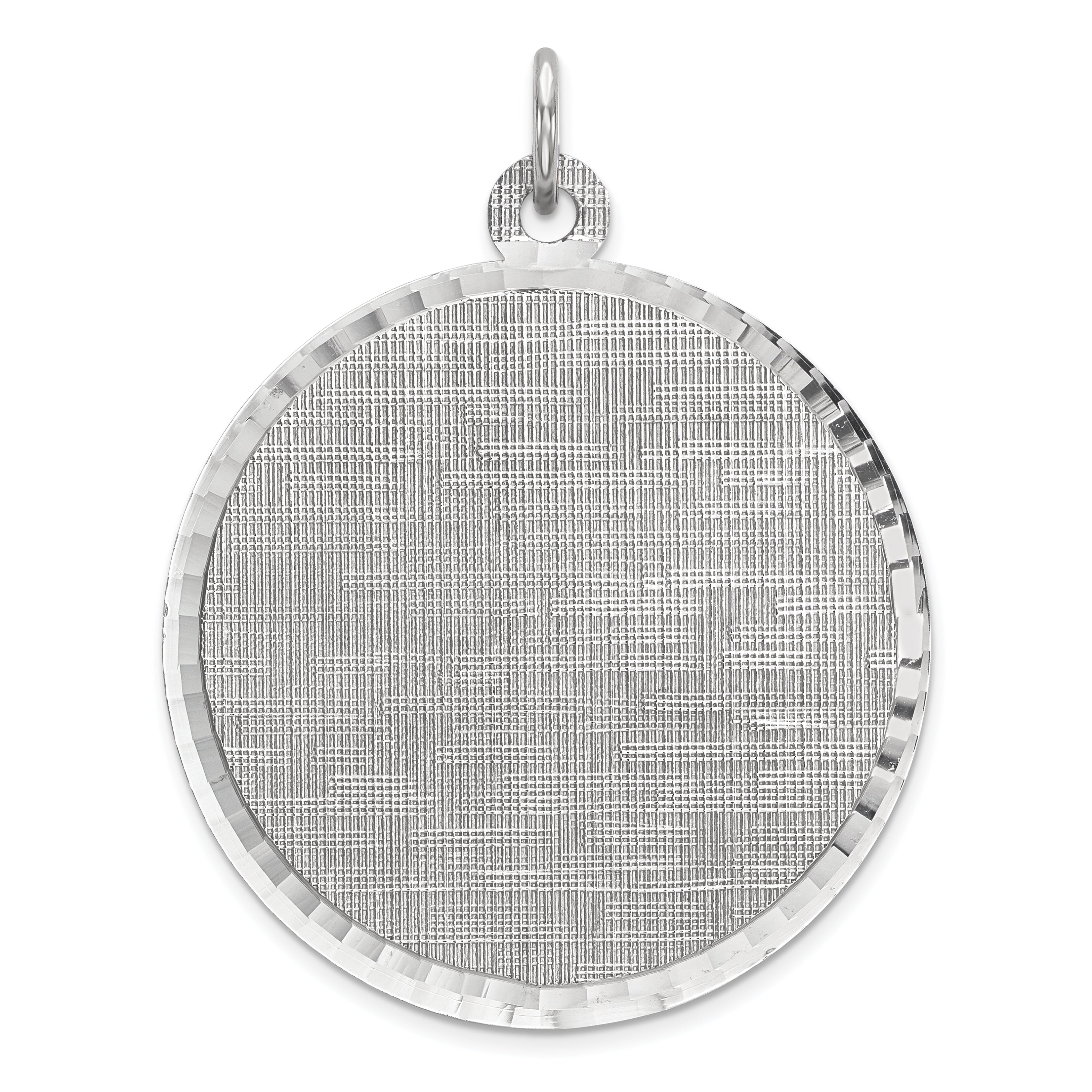 Sterling Silver Rhod-plated Eng. Rnd Patterned Polish Front/Satin Back Disc