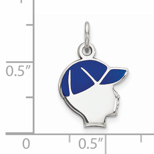 Sterling Silver Rhod-plate Blue Enamel Right Facing Boy Head Disc Charm