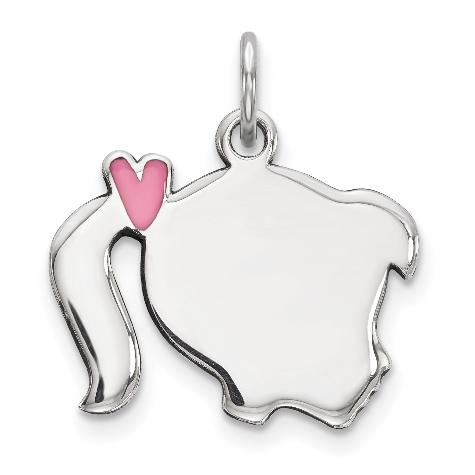 Sterling Silver Rhod-plate Pink Enamel Right Facing Girl Head Disc Charm