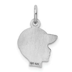 Sterling Silver Rhod-plate Red Enamel Left Facing Boy Head Disc Charm