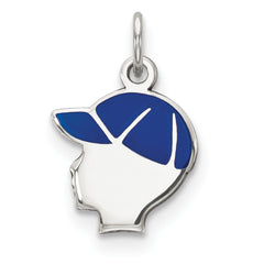 Sterling Silver Rhod-plate Blue Enamel Left Facing Boy Head Disc Charm