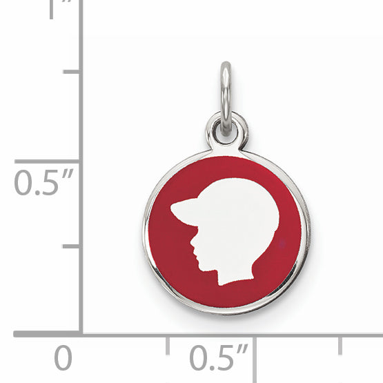 Sterling Silver Rhod-plate Red Enamel Left Facing Boy Head Disc Charm