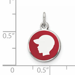 Sterling Silver Rhod-plate Red Enamel Left Facing Boy Head Disc Charm